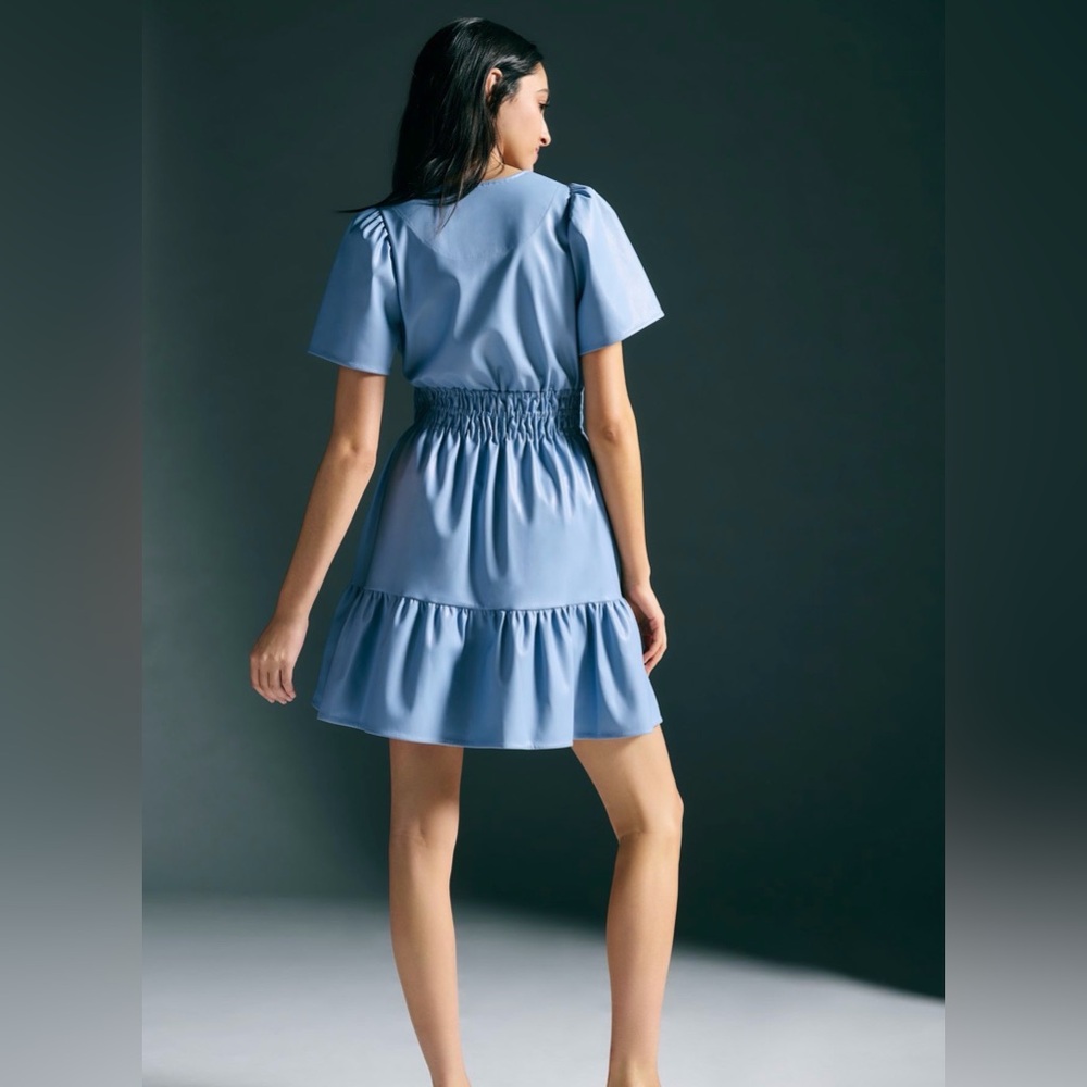 Anthropologie NWT The Somerset Mini Dress Faux Leather Dusty Blue | Size Medium